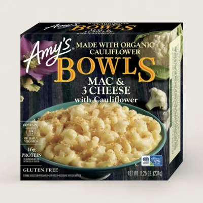 Amy's Kitchen Mac & 3 Cheese with Cauliflower Bowl package